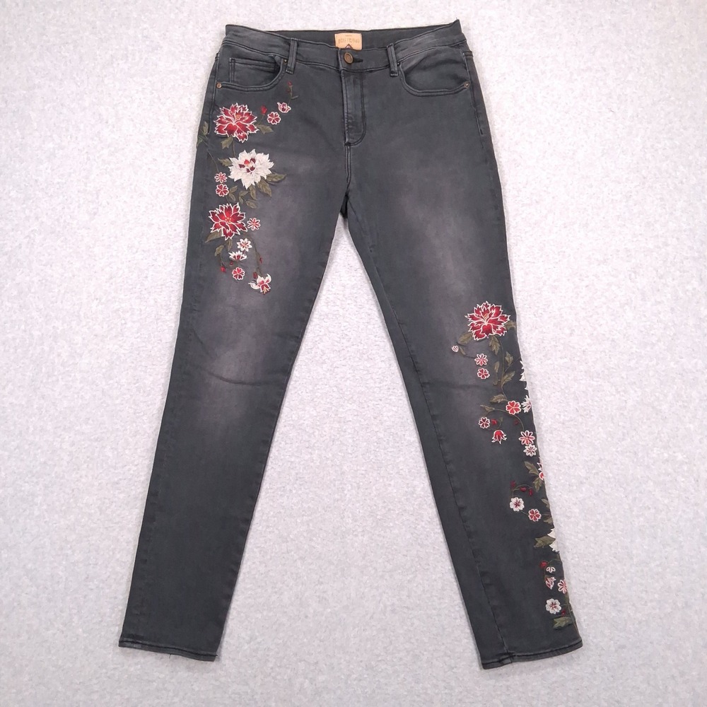 Driftwood Jackie Jeans Womens 29x28 Gray Floral Embroidered Classic Skinny Boho